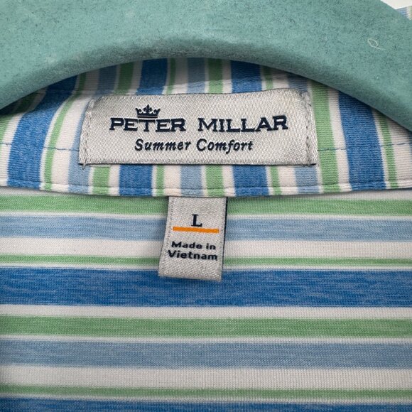 Peter Millar Summer Comfort Golf Shirt Blue Striped Sz Large - Picture 2 of 10